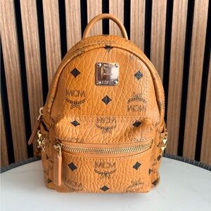 MCM X-Mini Stark Bebe Boo Side Studs Backpack in Visetos Cognac